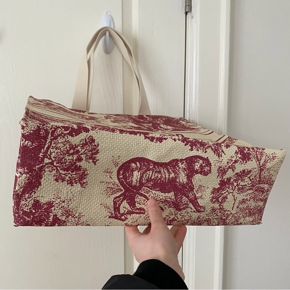 Brand New Christian Dior Red Dioriviera Print Paper Straw Tote Bag XL size - Picture 6 of 14